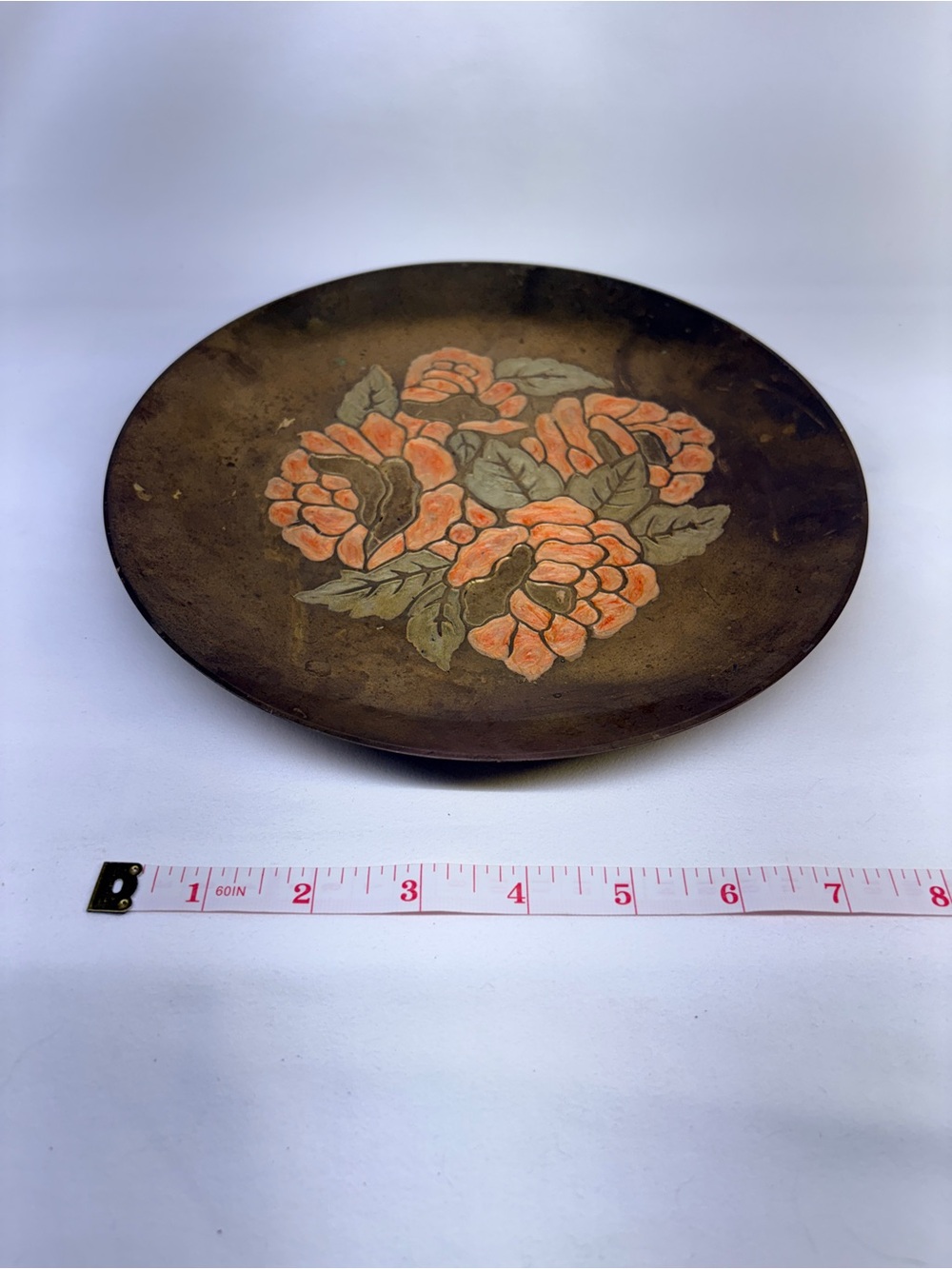 Hand-Painted Wall Plate with Orange Floral Motif